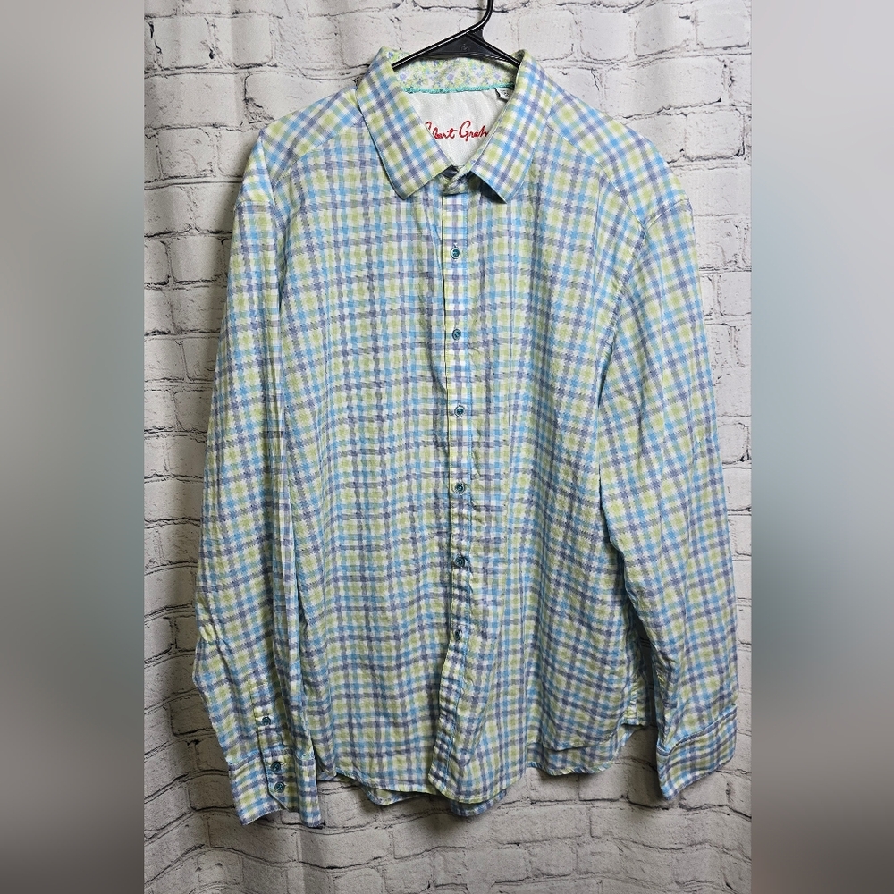 Robert Graham Blue, Green & Yellow Plaid Long-Sleeve Button-Down Shirt Size 3XL